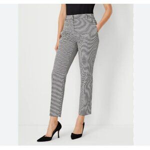 ANN TAYLOR Tall Ankle Pant Devin Fit Mini Houndstooth 10T TALL LONG Black White